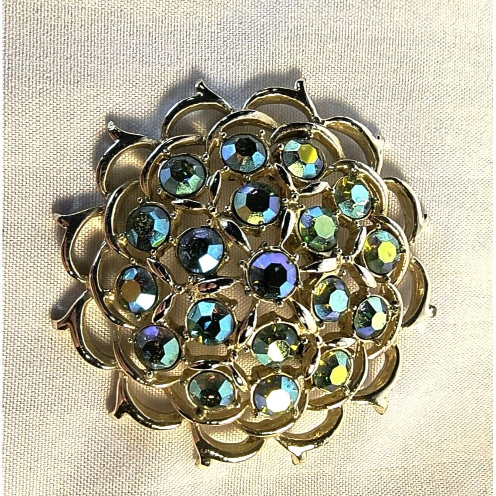 Vintage Sarah Coventry Silver-Tone Brooch/Pendant With Iridescent Rhinestones - Picture 2 of 4